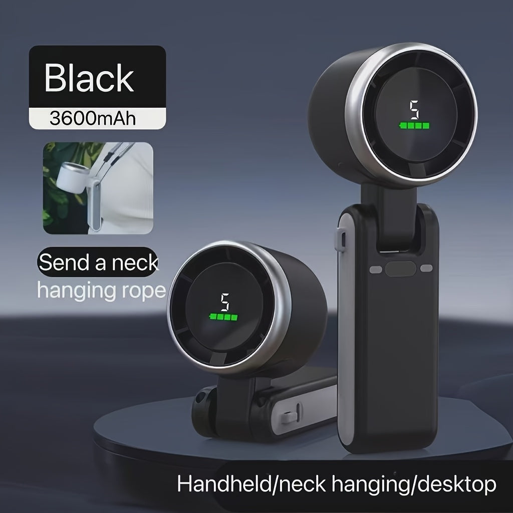 Mini Handheld Fan with 5-Speed Control Digital Display USB Rechargeable for Travel Camping Outdoor Black Gray