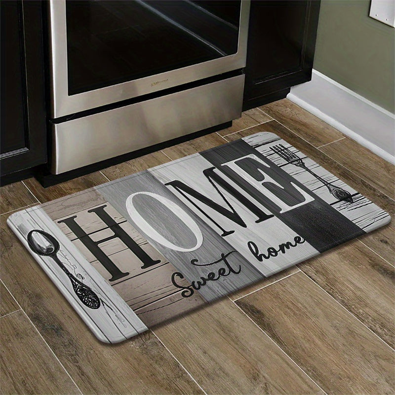 Cozy Patchwork Plank Kitchen Mat Non-Slip Easy-Clean Polyester Rug for Living Room Bedroom Dining