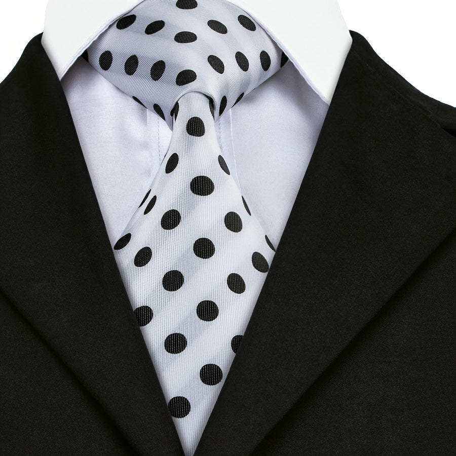 Men's Accessories Set Polka Dot Necktie Pocket Square Cufflinks Gift