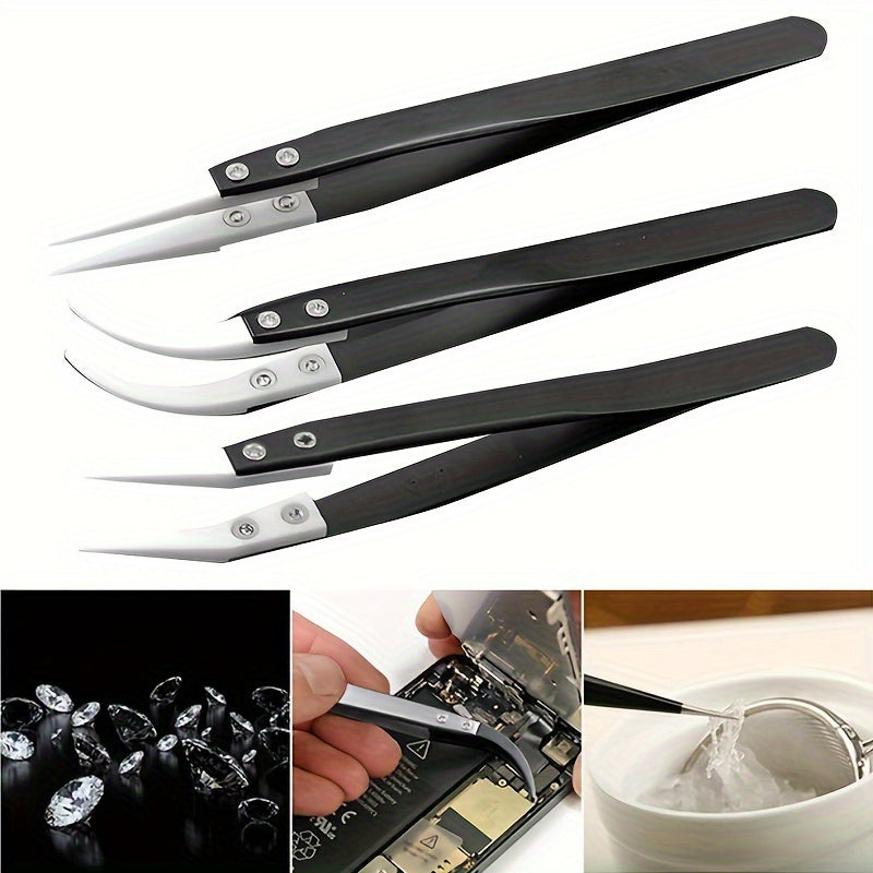 Pinzas de soldadura de cerámica para electrónica, resistentes a altas temperaturas, antiestáticas, aisladas, rectas y curvas