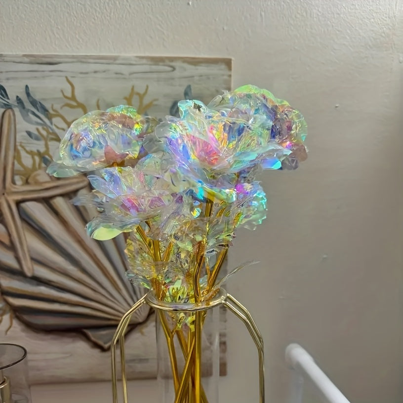 Artificial Rose Flower Set of 5 Gold Crystal Decor for Weddings Parties and Gifts