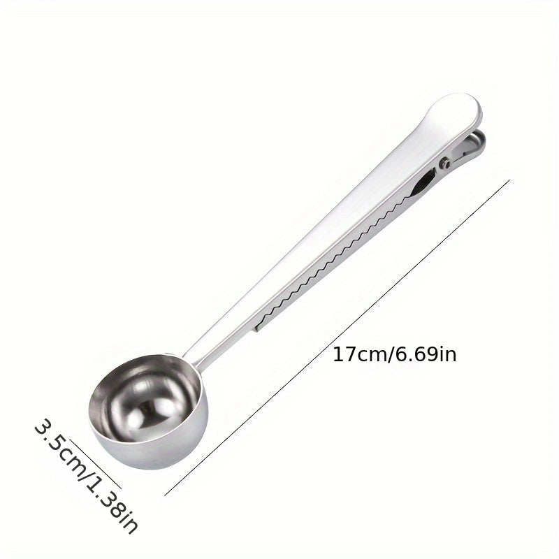 Stainless Steel Coffee Scoop with Clip, Measuring and Sealing for Coffee Beans