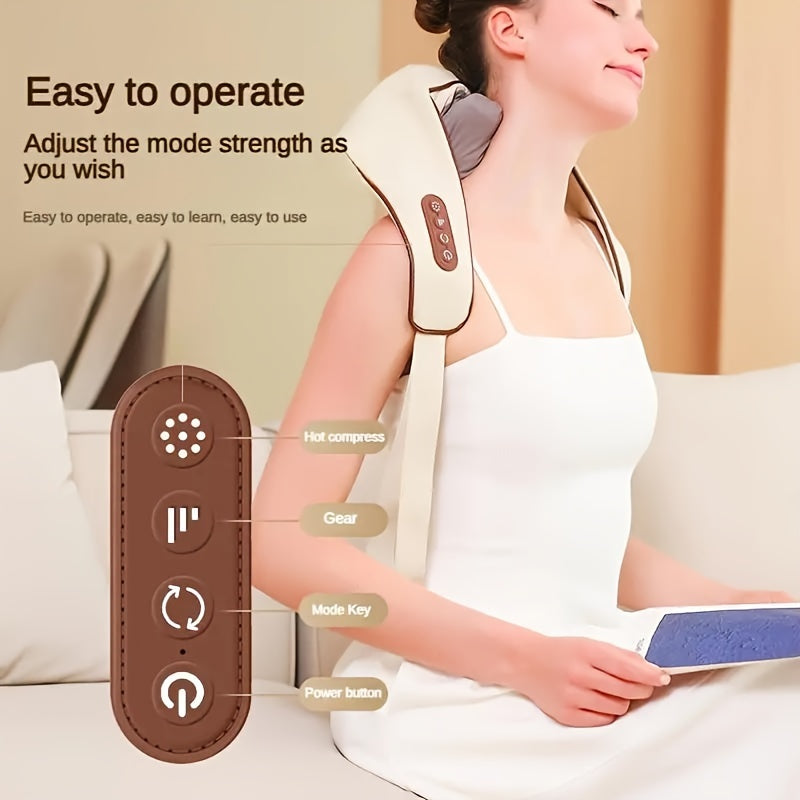 Wireless Shoulder and Neck Massager with Bionic Kneading and Heat Compress