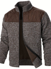 Men's Quilted Polyester Jacket with Long Sleeves and Stand Collar for Spring and Autumn Outdoor Wear