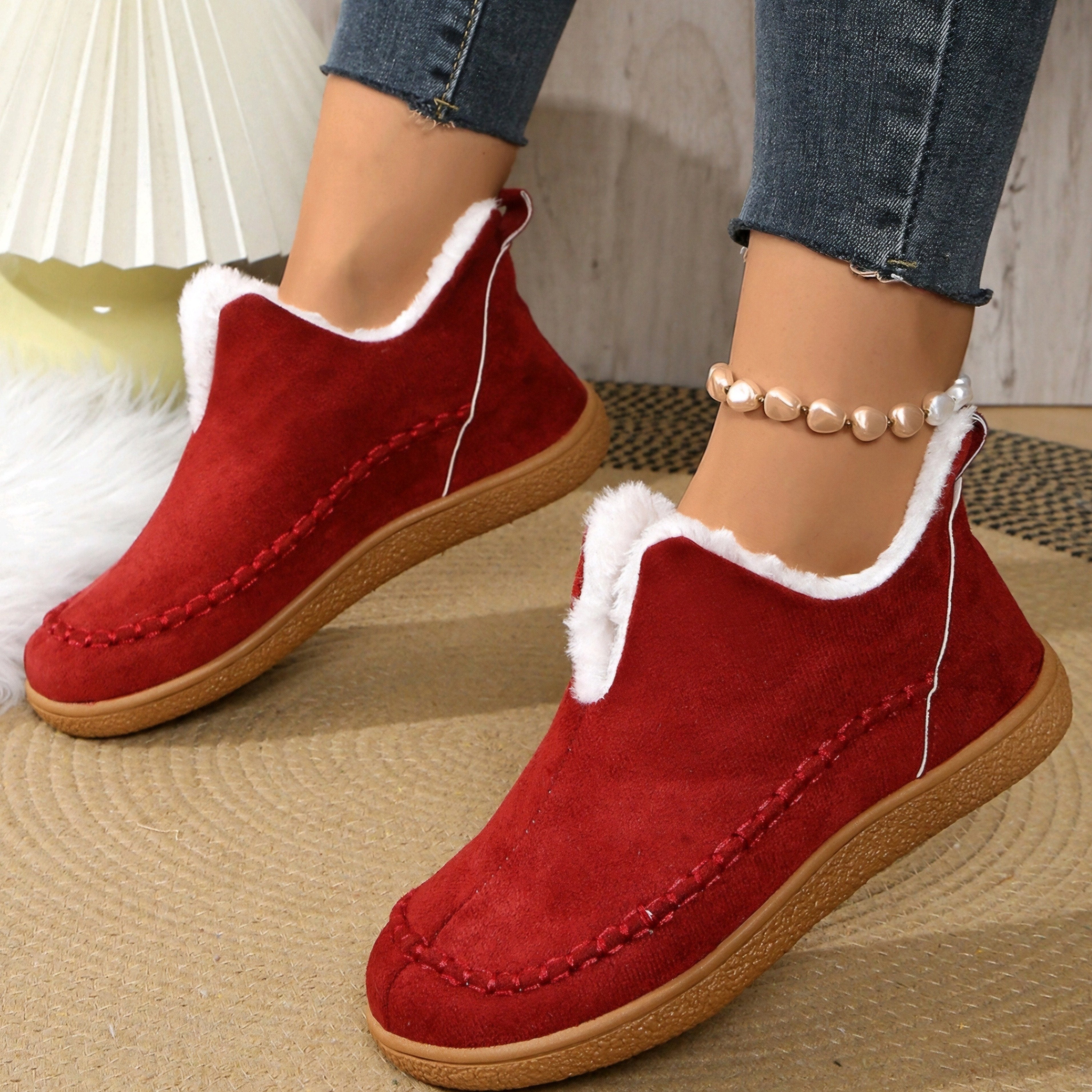 Women's Winter Fleece Lined Short Boots Rubber Sole Casual Slip-On