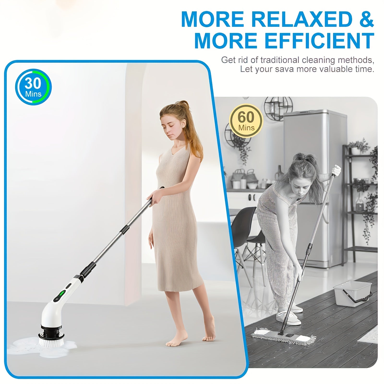 Electric Cleaning Brush with Rotating Floor Wash, 7 Brush Heads, Adjustable Handle