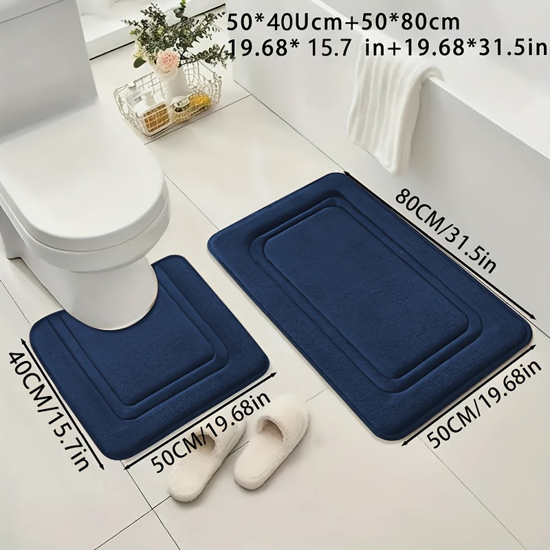 Coral Fleece Bath Mats 2-Pack Non-Slip Absorbent Knit Polyester 530gsm 1.3cm Thick