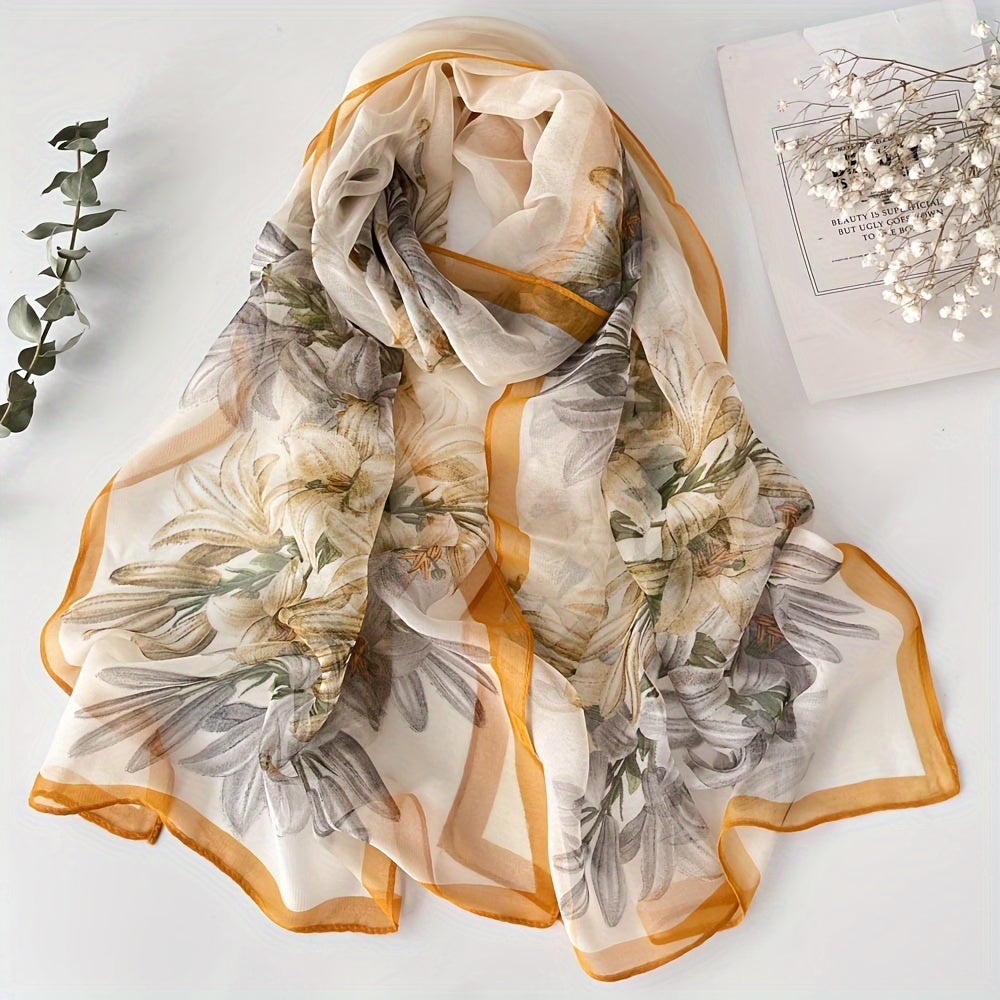 Women's Silk Scarf with Peony Design for Spring and Summer