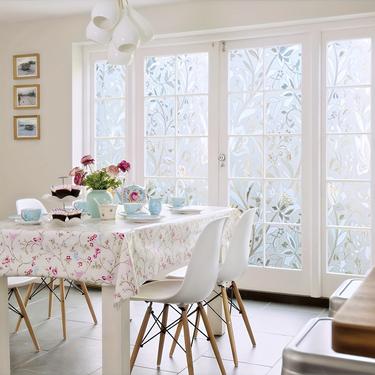 Contemporary Tulip Pattern PVC Window Privacy Film Static Cling Glass Cover