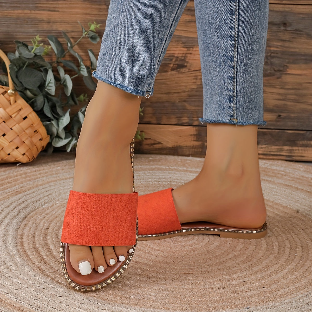 Women's Flat Slide Sandals Open Toe Single Band Slip On Casual Shoes