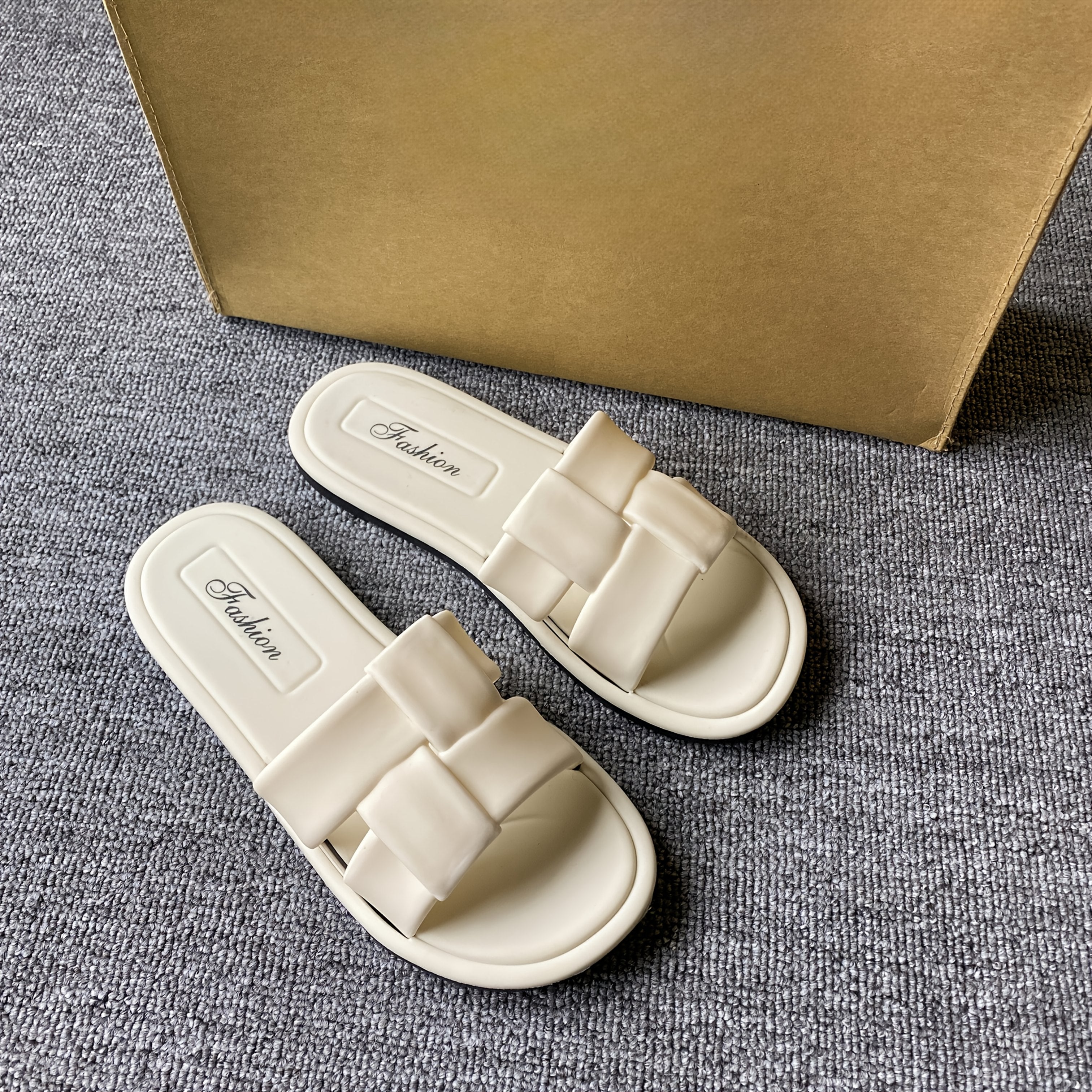 Women's Summer Flat Open-Toe Slip-On Sandals in Black White Brown