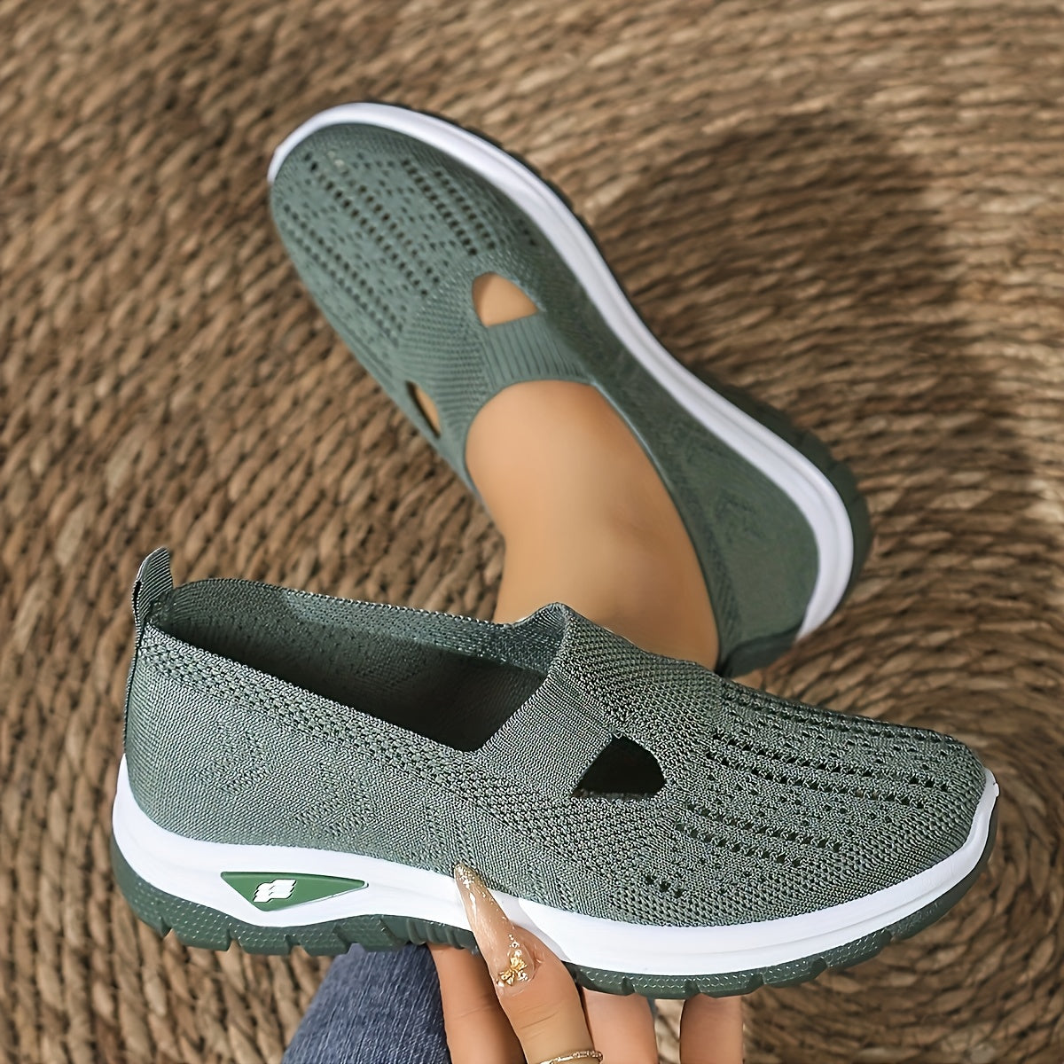 Women's Slip-On Sneakers Breathable Light Blue/Black Slip-On Walking Shoes