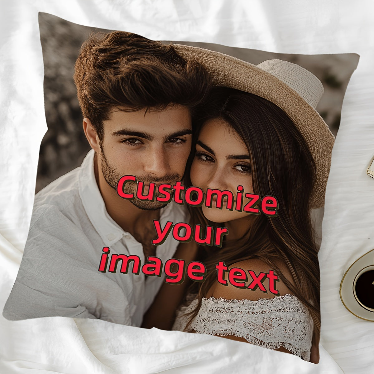 Personalized Photo Throw Pillow Cover Short Plush Cushion Case for Sofa Bed Car Decor
