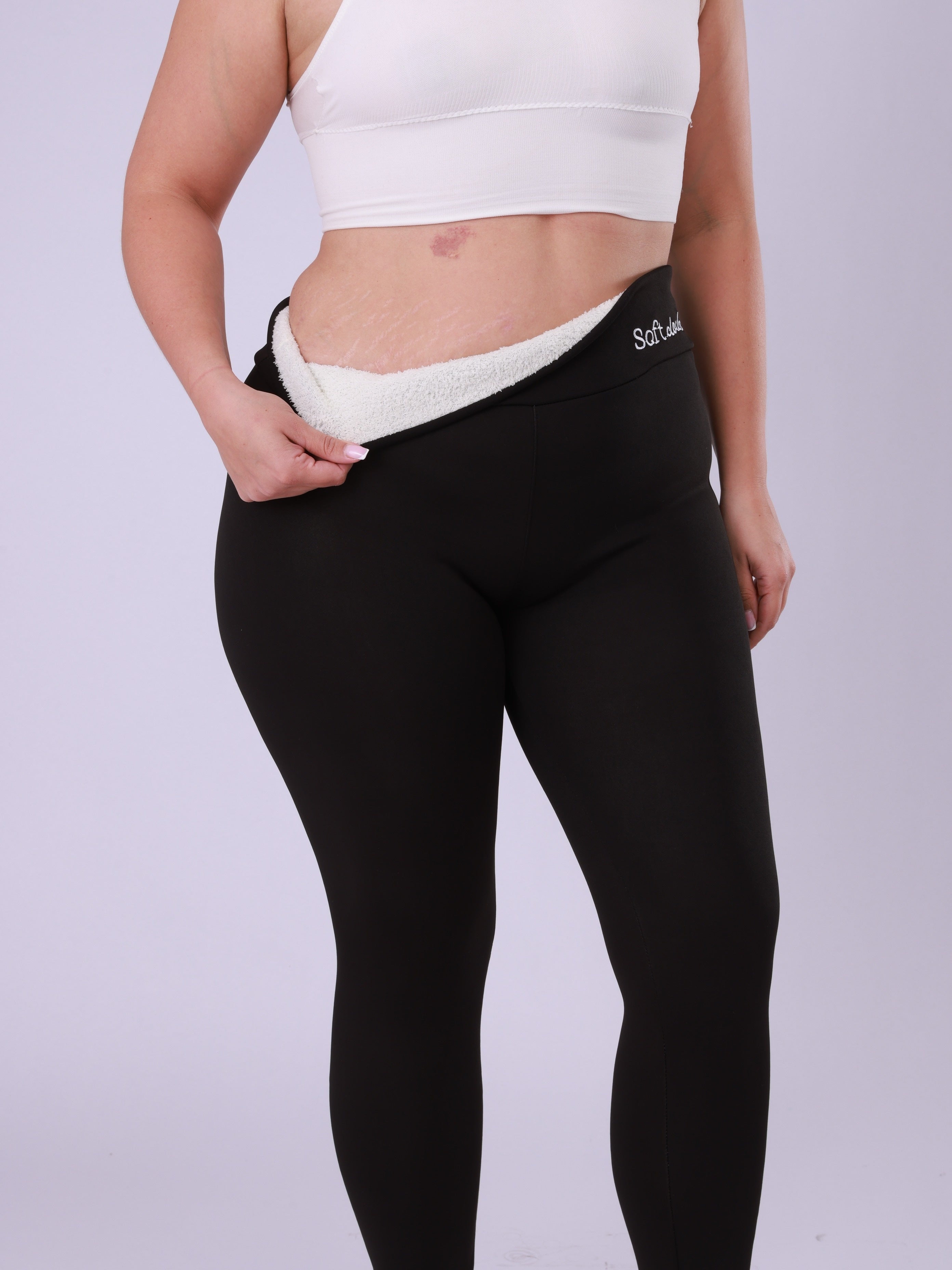 Ayollar uchun kattaroq o'lchamli fleece bilan qoplangan yuqori belli legginslar, issiq qalin qish uchun, dengiz bo'yi moviy