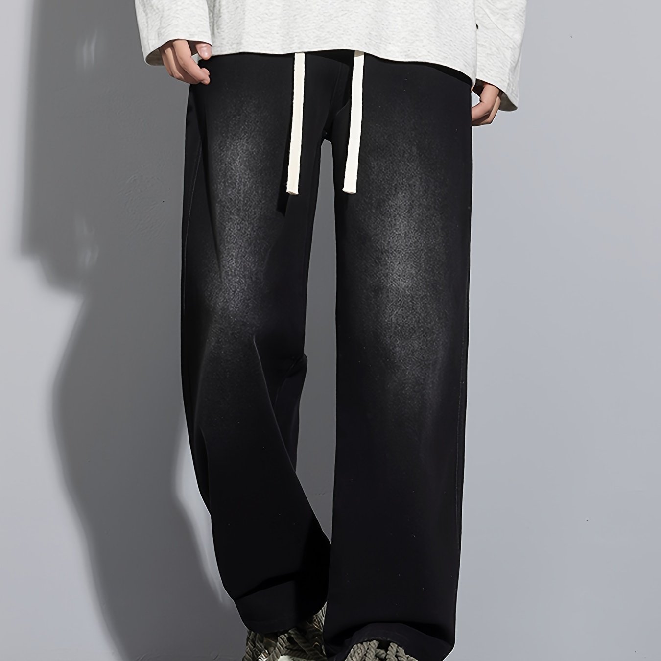 Мужские повседневные свободные джинсы с эластичным поясом из стёганого денима, без растяжения, доступны в 5 цветах