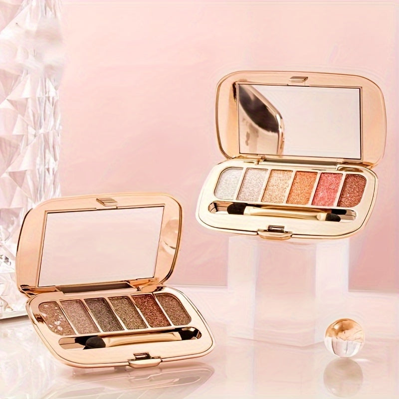 6-rangli olmos shaklidagi pearl yaltirashli ko'zoynak palitrasi, cho'tka va oynali shaffof porloq makiyaj