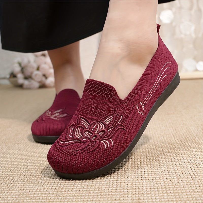Женские мокасины-слипы из дышащей ткани с цветочным узором, повседневная обувь