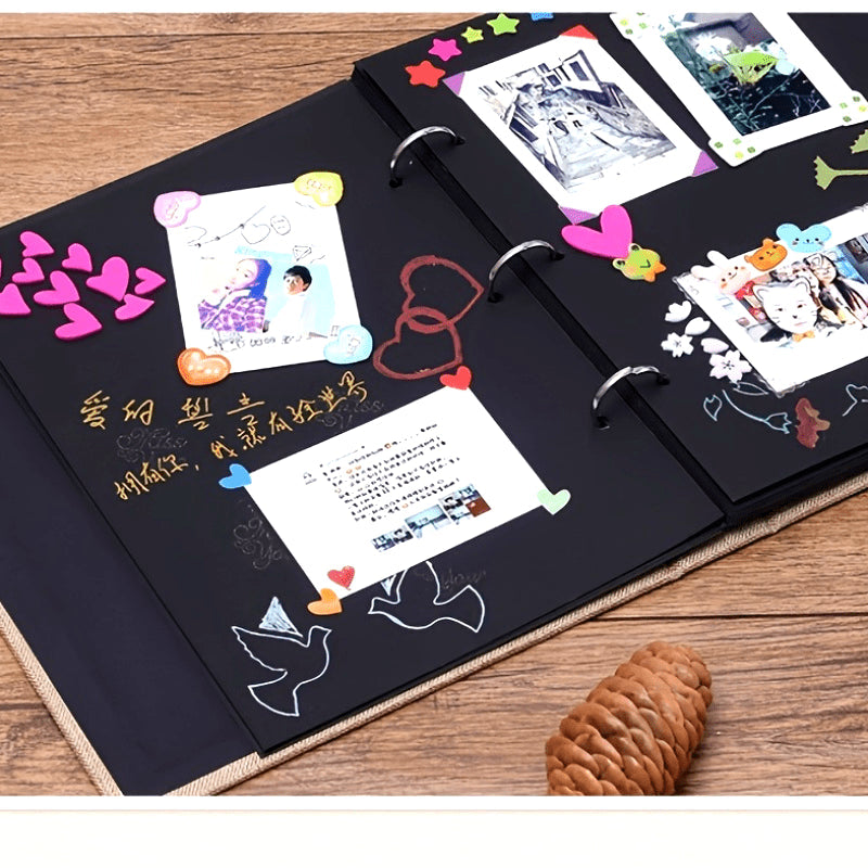 Refillable Linen Photo Album with 30 Sheets Black Pages for Weddings and Celebrations