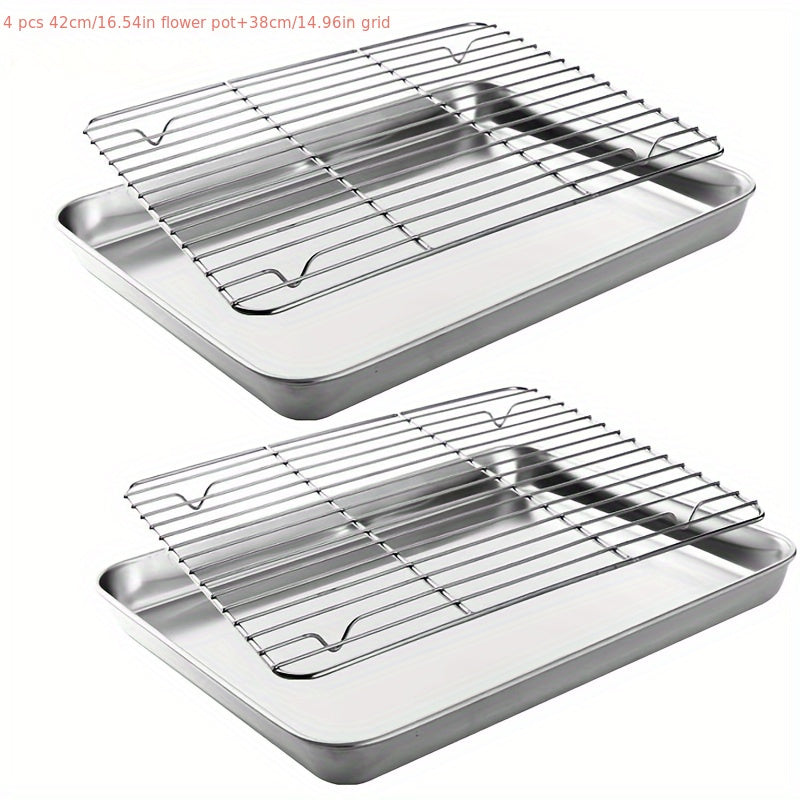 Stainless Steel Kitchen Tools Set with Baking Pan, Drain Rack, Grill Net, Oven Rack, Vegetable Tray
