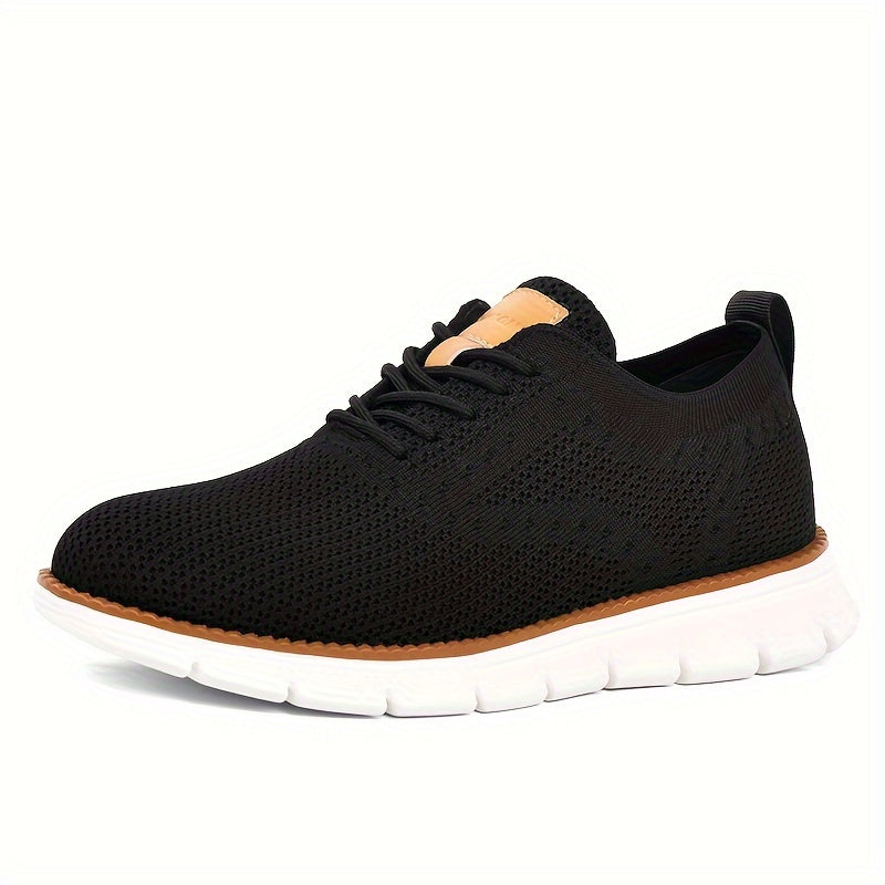 Men's Breathable Knit Business Casual Shoes Beige Brown Leather Upper EVA Sole Round Toe All-Season