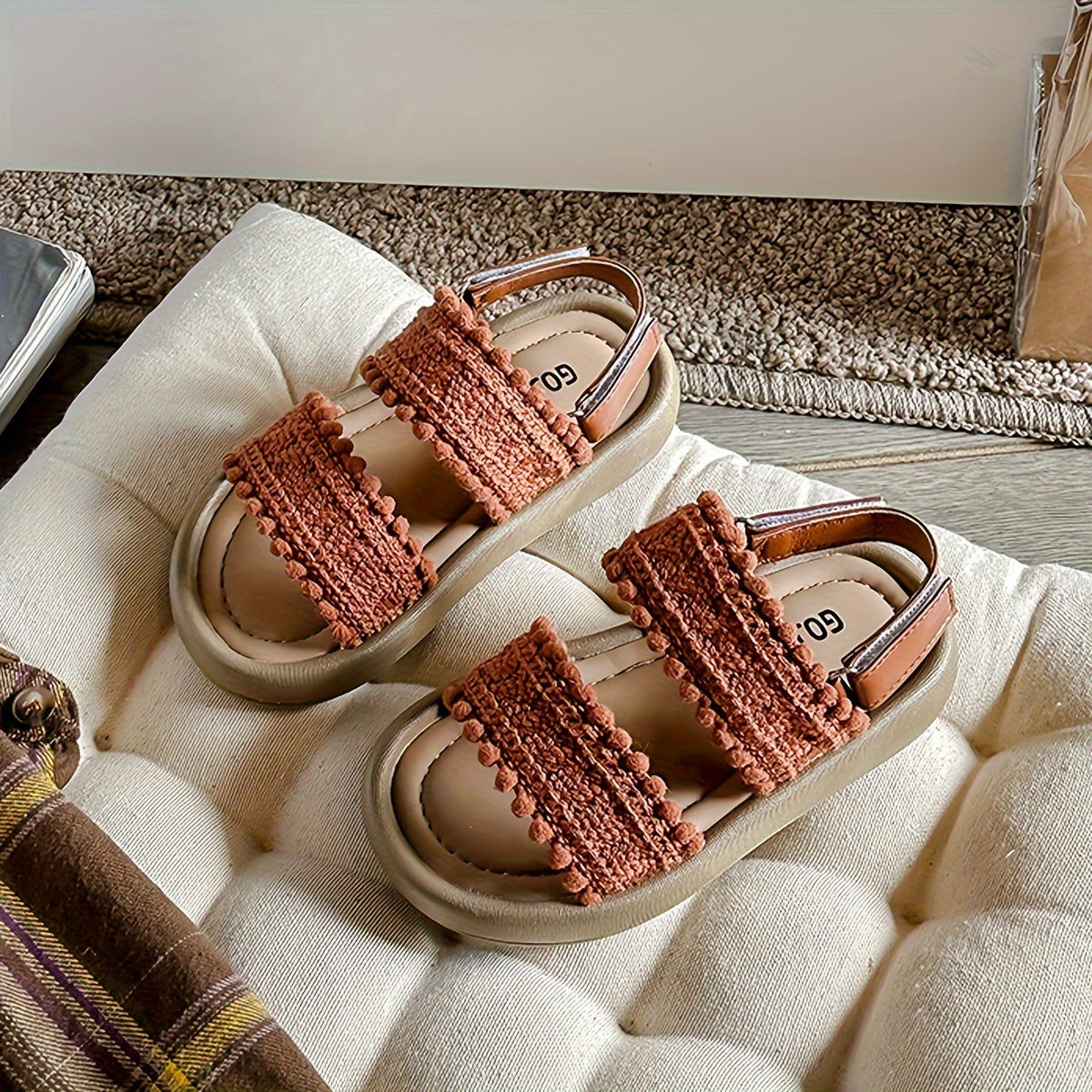 Летние сандалии с открытым носком для девочек, дышащая ткань, резиновая подошва, повседневная обувь