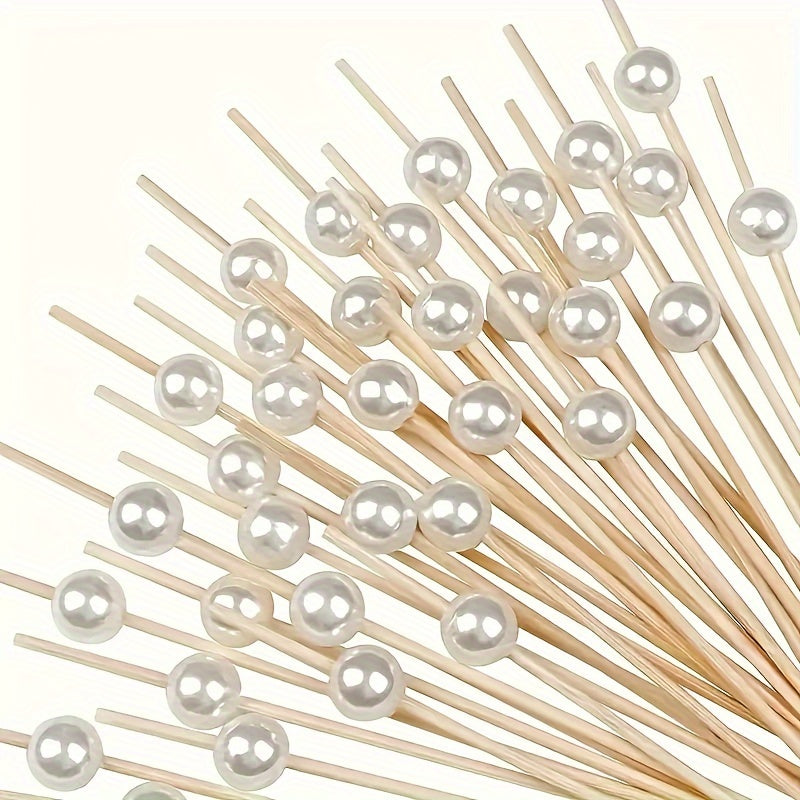 Bamboo Pearl Skewers for Party Decorations 50 Pack