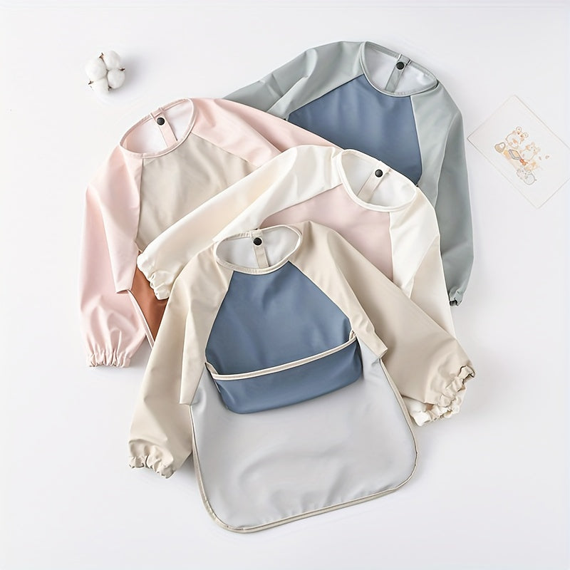 Baby Bib Long-Sleeved Reversible Feeding Bib Waterproof Pocket for Eating