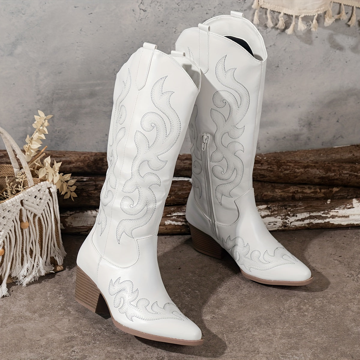 Women's Slip-On Western Cowboy Boots Light Color For Festivals Travel