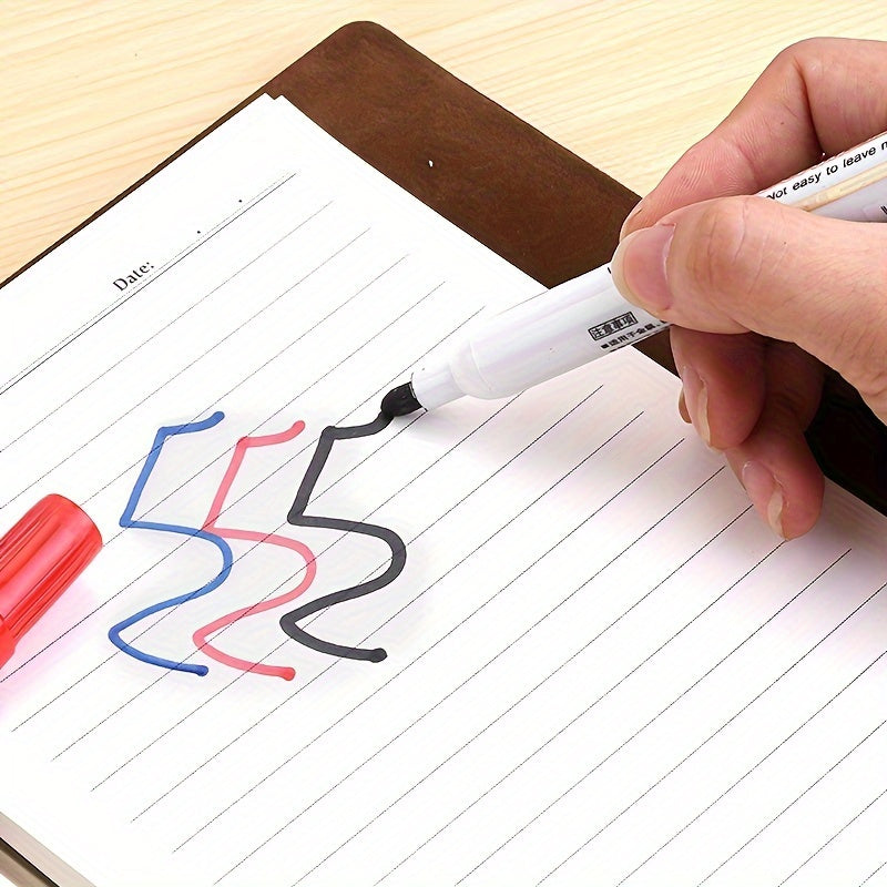 O'qituvchilar va sinflar uchun o'rta nuqtali 10 ta oq doska markerlari to'plami, qora, qizil va ko'k ranglarda mavjud.