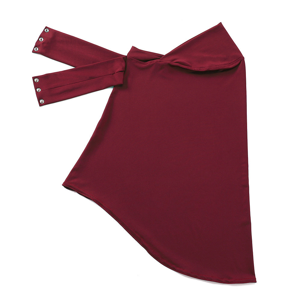 Ayollar uchun polyester sport hijabi, tugma bilan bosilgan chin qopqog'i va to'liq boshqovak, bir xil rangda