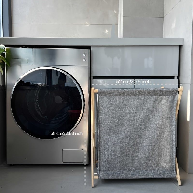 Wood Frame Laundry Basket with Foldable Waterproof Material Large Capacity Organizer for Bedroom Bathroom Dorm