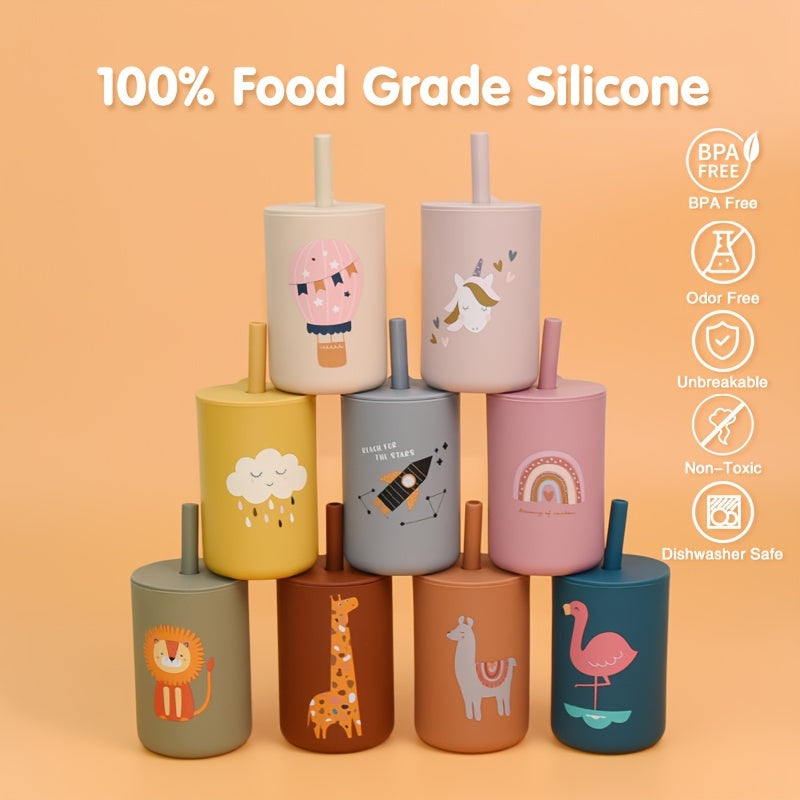 Vaso de silicona para niños de 6 oz con pajilla y tapa, libre de BPA, apto para lavavajillas, apto para microondas, en varios colores