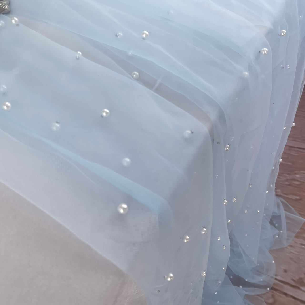 Pearl Lace Embroidered Table Runner for Wedding Arch Bridal Shower Event White Chiffon Tulle