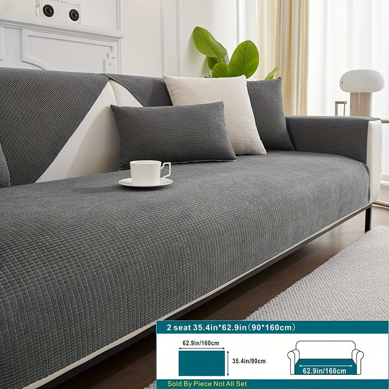 Beige Velvet Sofa Slipcover Pet-Friendly Machine Washable with Backrest and Armrest Protection