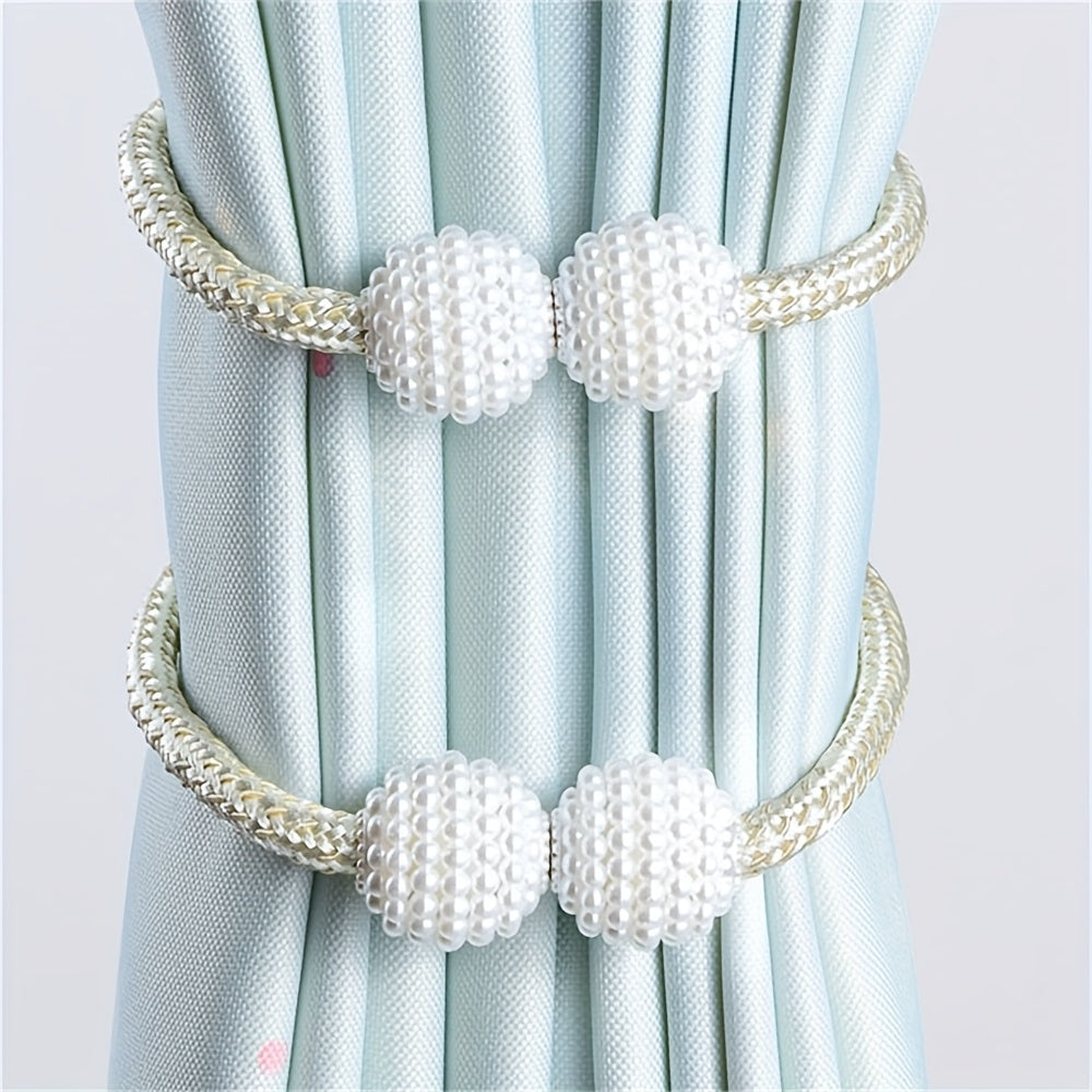 2pcs Pearl Rope Magnetic Curtain Buckle Home Office Decor Stylish Holdback