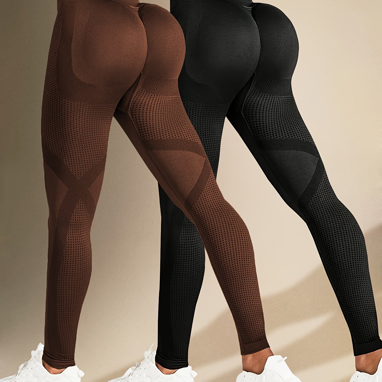 Women's High-Elasticity Pleated Yoga Leggings with Abdominal Control in Solid Colors