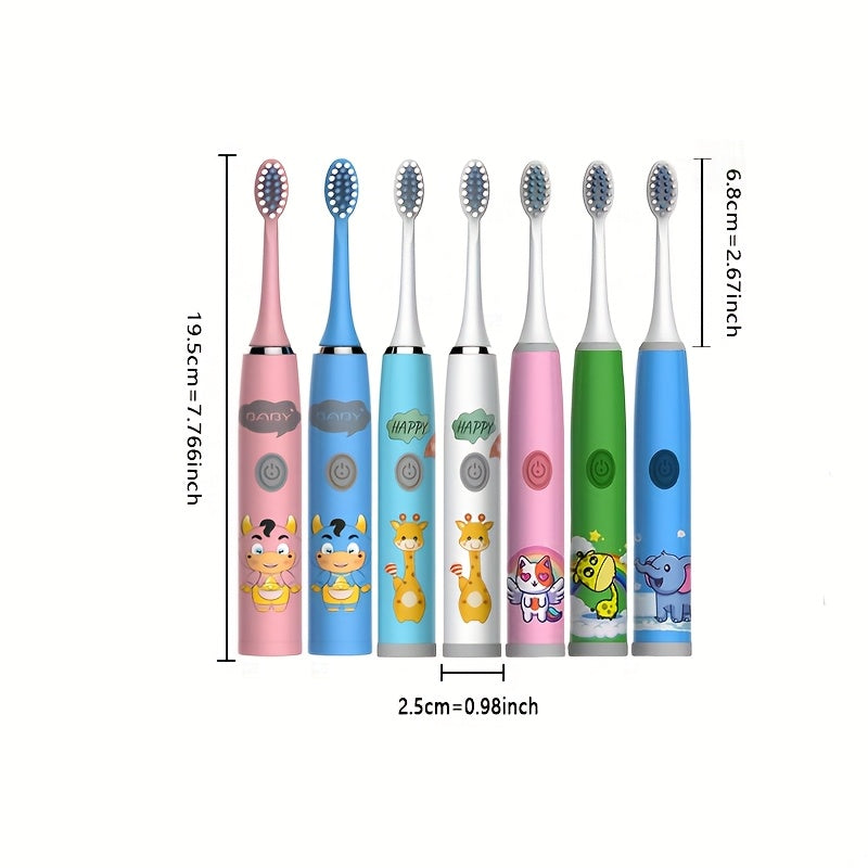 Электрическая зубная щетка для детей с 4 насадками, мягкая щетина, работает на батарейках