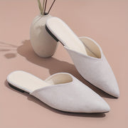 Women's Flat Mules Orange Pointed Toe Slip-On Plus Size Fabric Casual