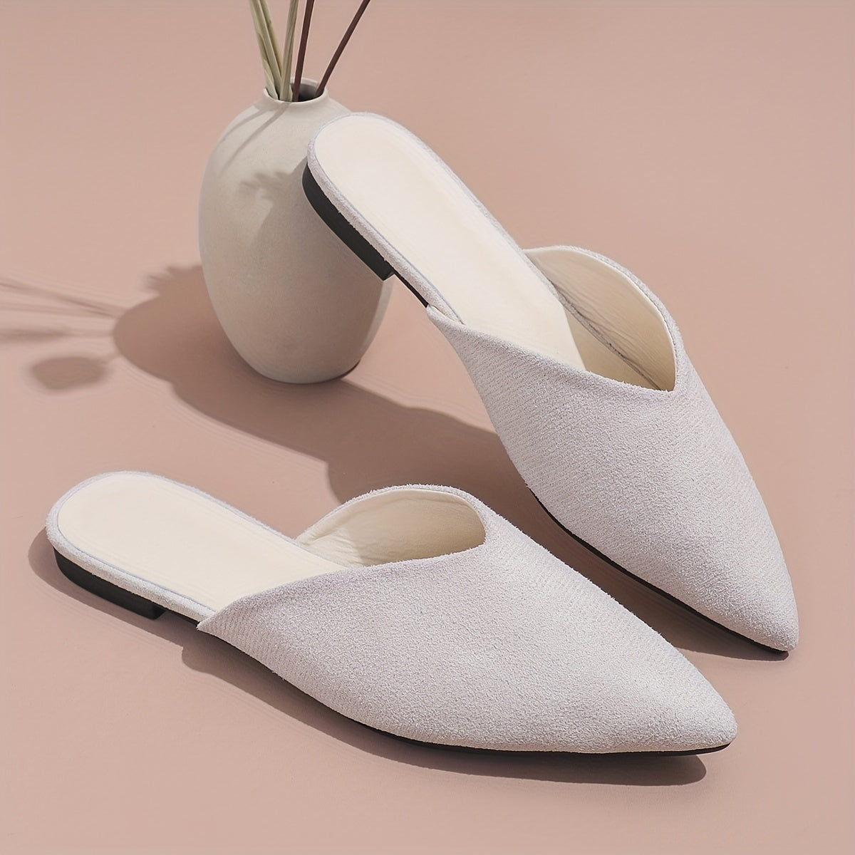 Women's Flat Mules Orange Pointed Toe Slip-On Plus Size Fabric Casual