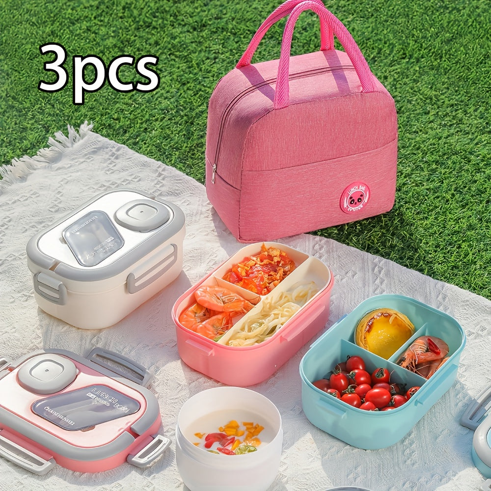 3-Piece Portable Lunch Bag Set with Thermal Bag, Lunch Box, and Oatmeal Cup for Students