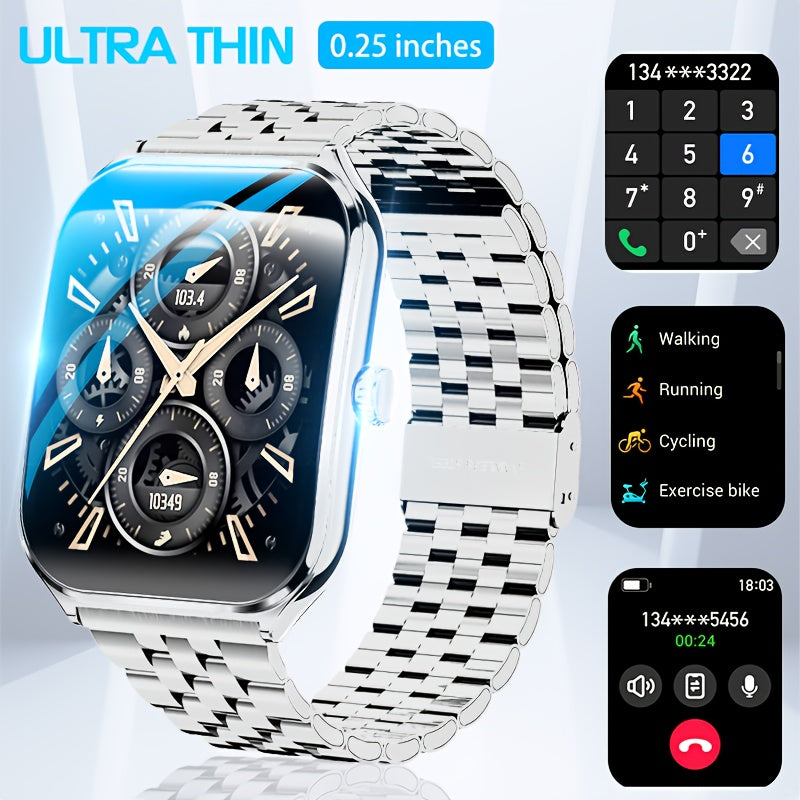 Ultra-Thin AMOLED Smartwatch with Wireless Calling Fitness Tracker Water-Resistant Silicone Strap