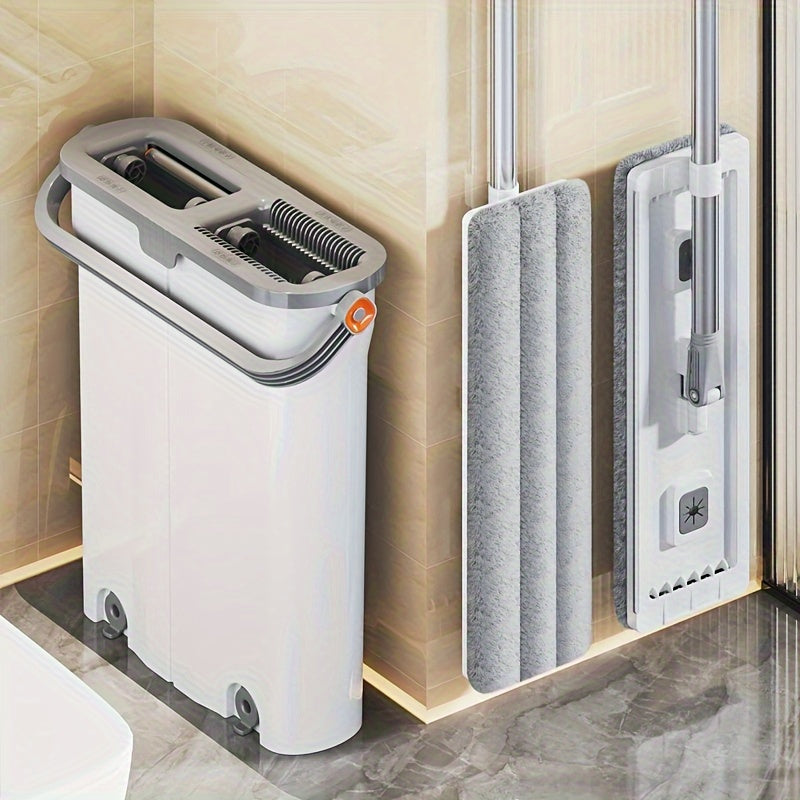 Ikki harakatli tekis mop va qopqoq to'plami, qo'ldan ozod yuvish bilan, bardoshli plastmassa