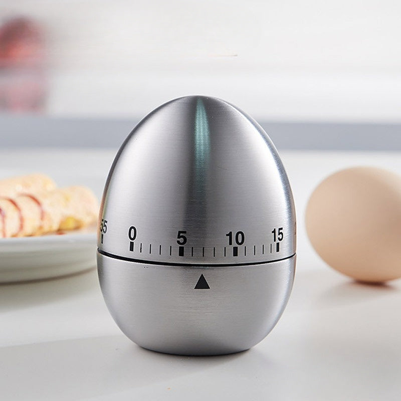 Stainless Steel Egg-Shaped Mechanical Timer: 60-Minutli, Batareyasiz, Pishirish va pishirish uchun ideal, Oson o'qiladigan displey