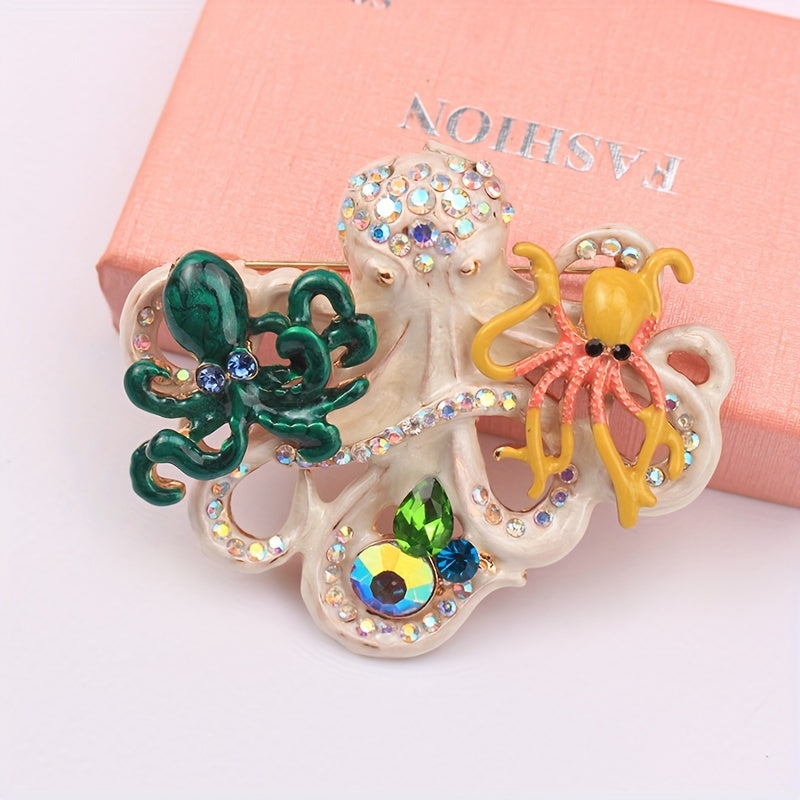 Vintage Octopus Brooch Pin with Rhinestones for Women Elegant Alloy Jewelry