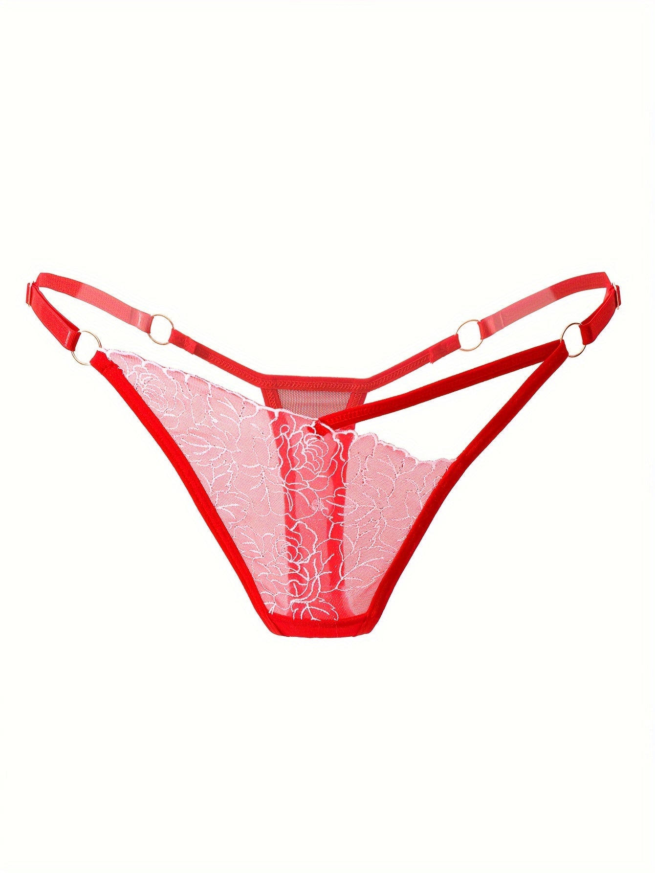 Lingerie Lace Thong with Adjustable Belt Hollowed-Out Waist Sheer Details for Nightclub