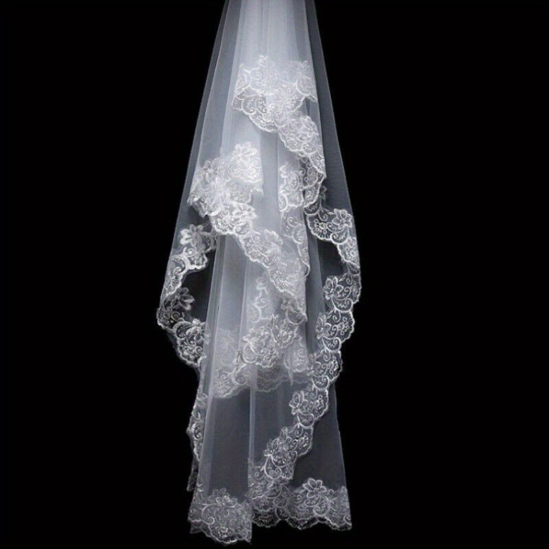 White Lace Bridal Veil 4.9ft Long for Wedding and Bachelorette Parties