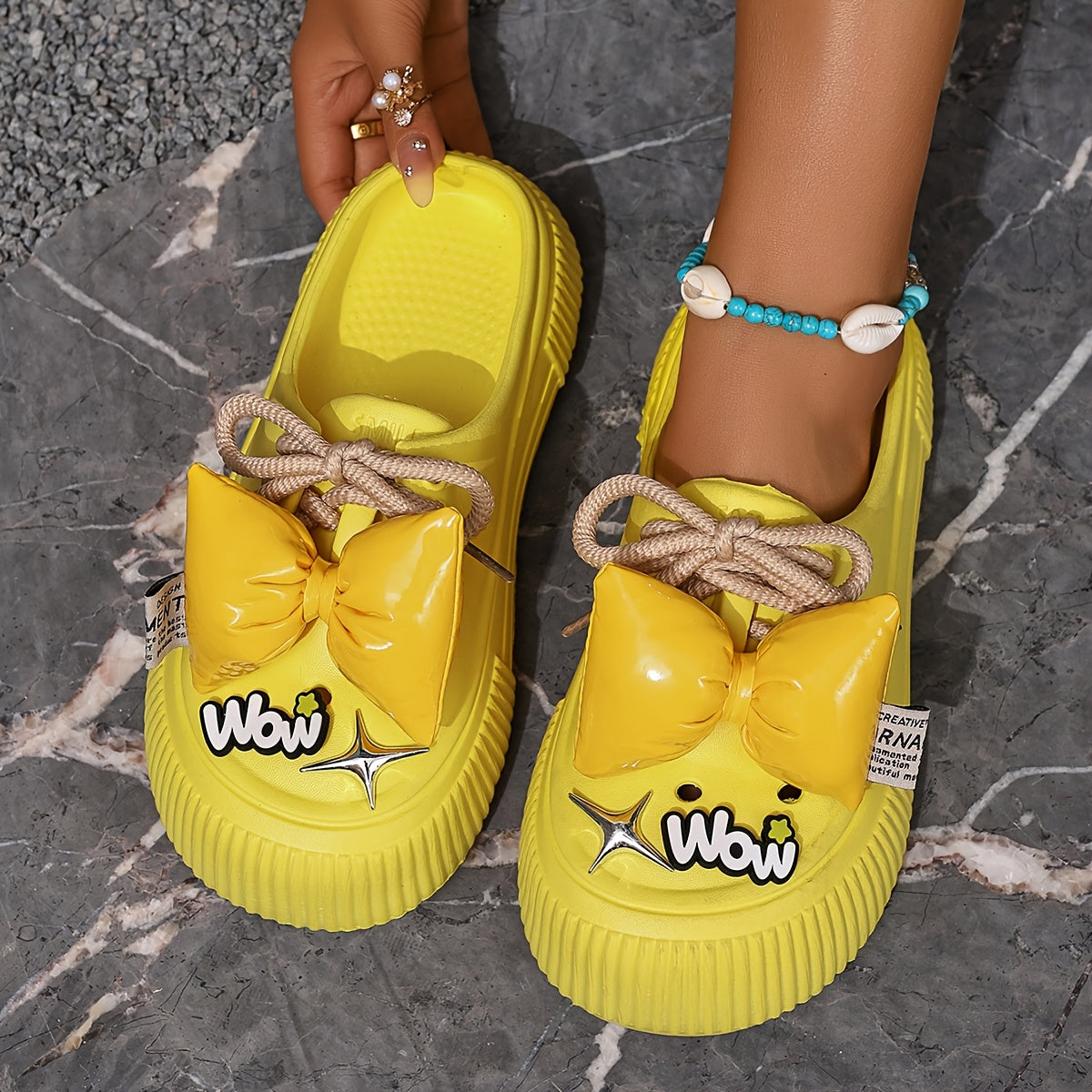 Women's Breathable Summer Mules Slip-Resistant Bow Tie Sandals