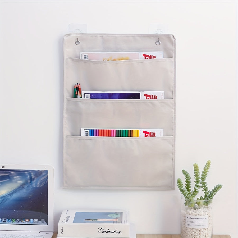 Organizador de almacenamiento en lienzo de pared con múltiples bolsillos para revistas y suministros de oficina