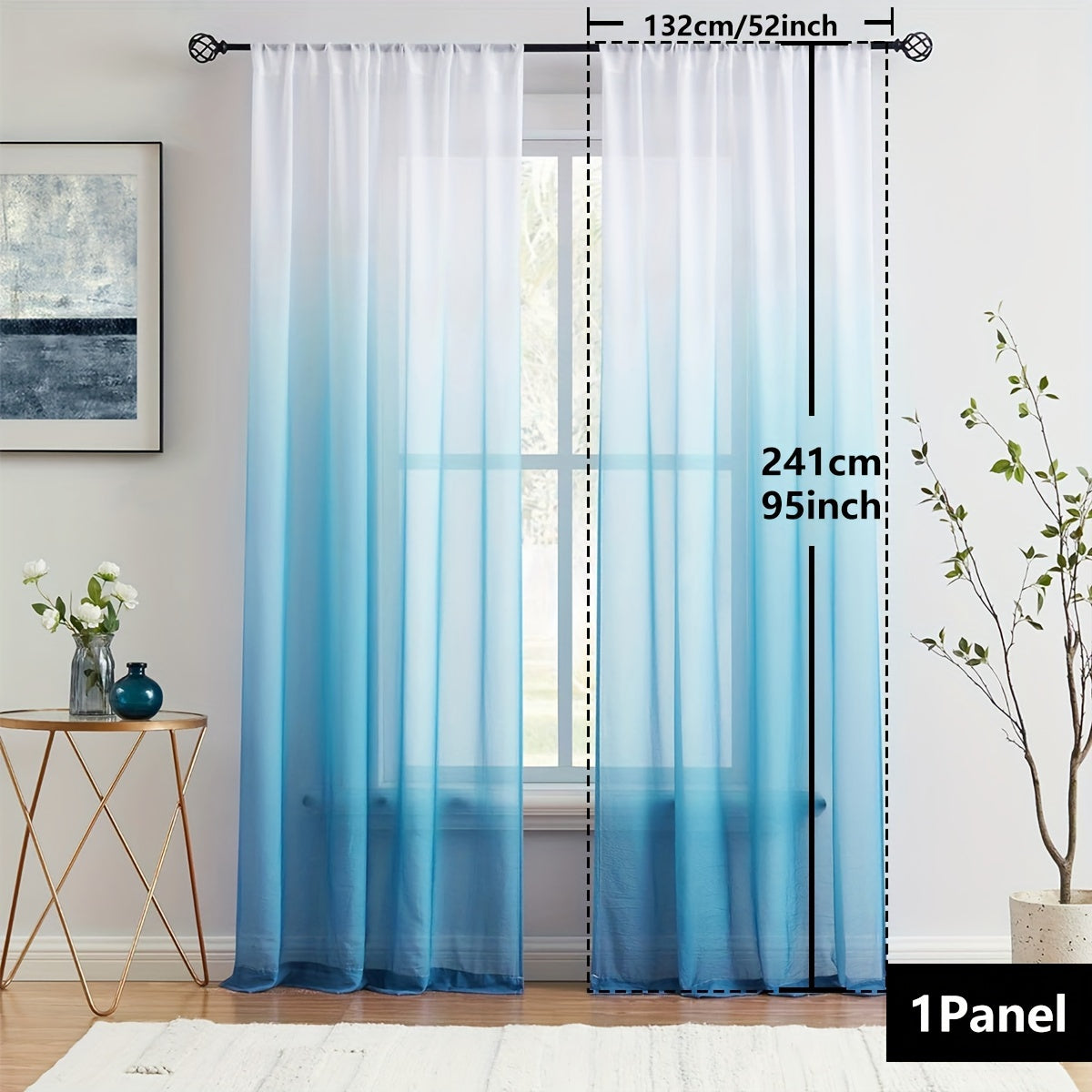 Gradient Sheer Curtains 1pc Two-Tone Top and Bottom Wear Rod Style Home Decor