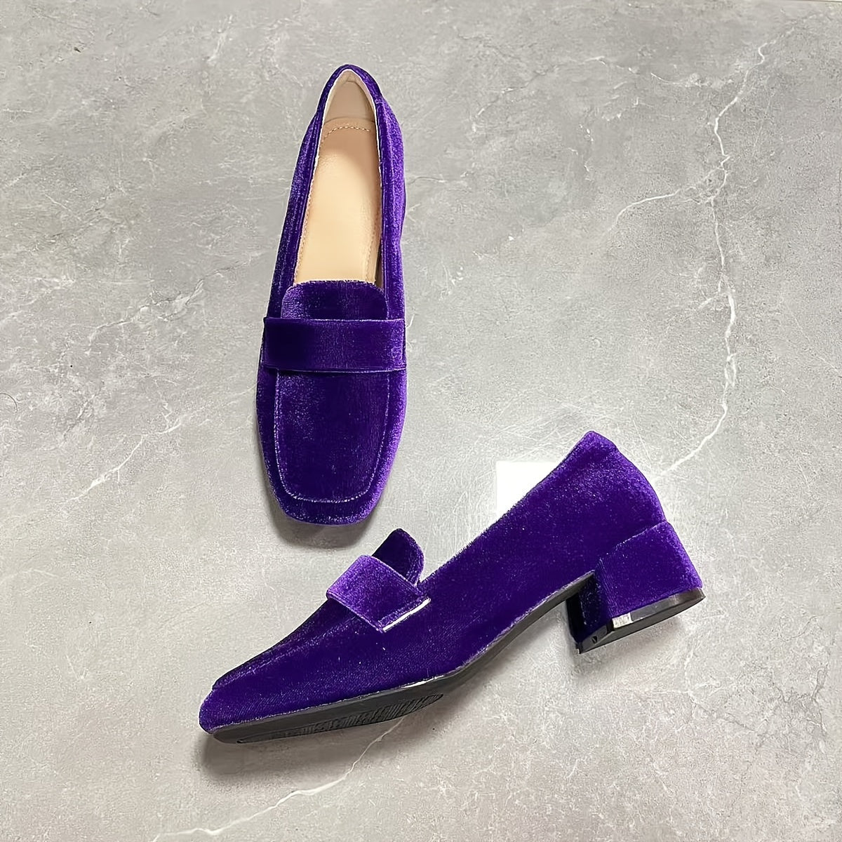 Women's Chunky Heel Pumps Pointed Toe Slip-On Shoes for Evening Casual Wear